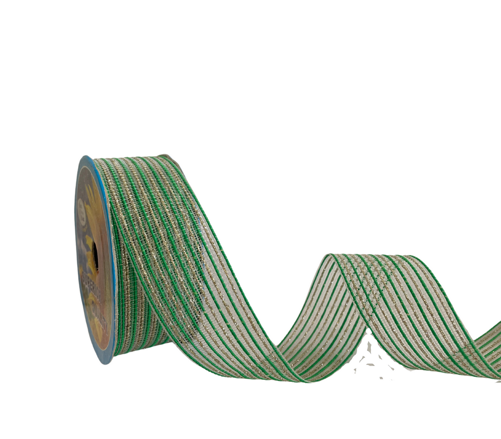 GREEN ATHENA STRIPES RIBBON (38MM | 9MTR)