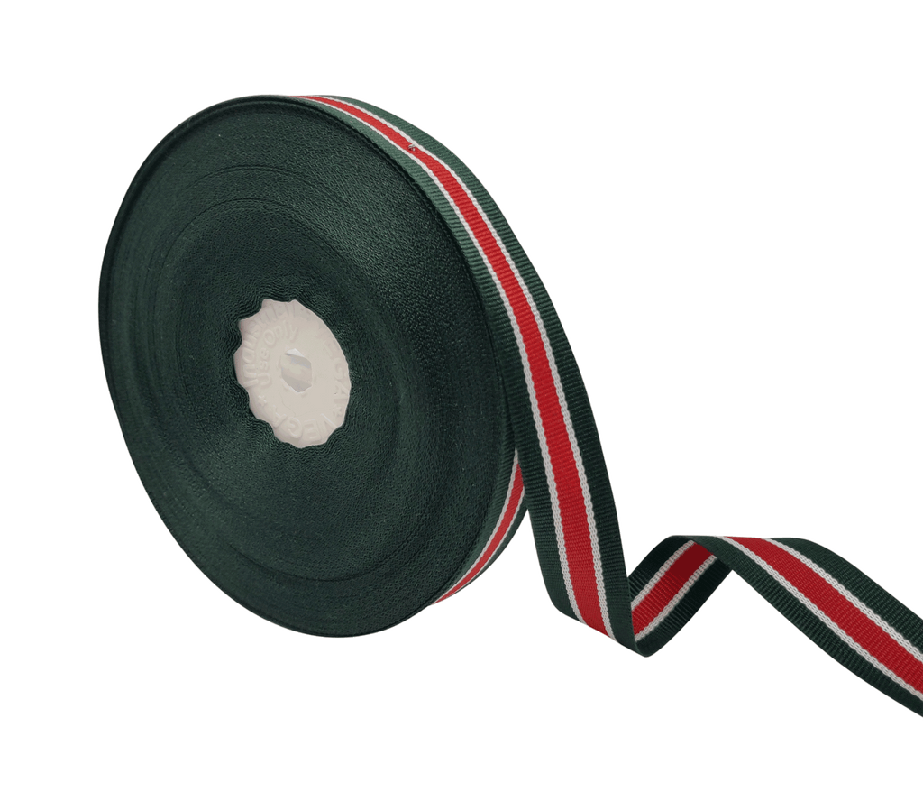 GREEN & RED STRIPES RIBBON (15 MM)