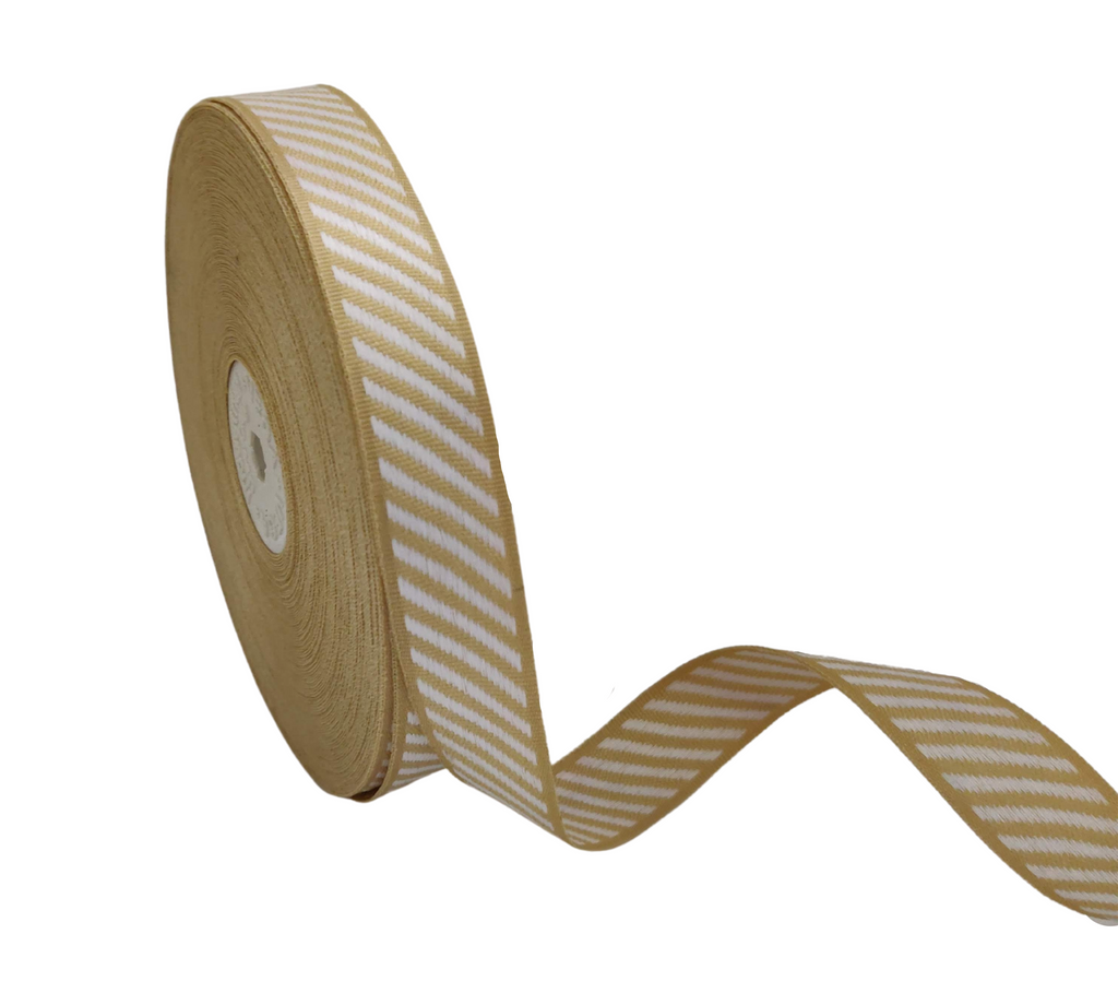 BEIGE WITH OFF-WHITE DIAGONAL STRIPES RIBBON (20 MM)