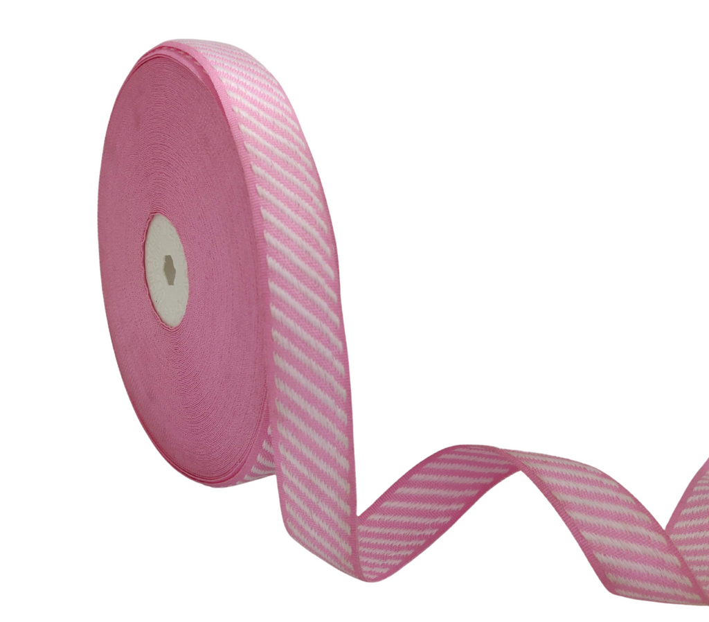 BABY PINK WITH OFF-WHITE DIAGONAL STRIPES RIBBON (20 MM)