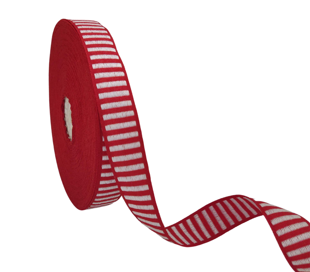 RED WITH OFF-WHITE STRIPES RIBBON (20 MM)