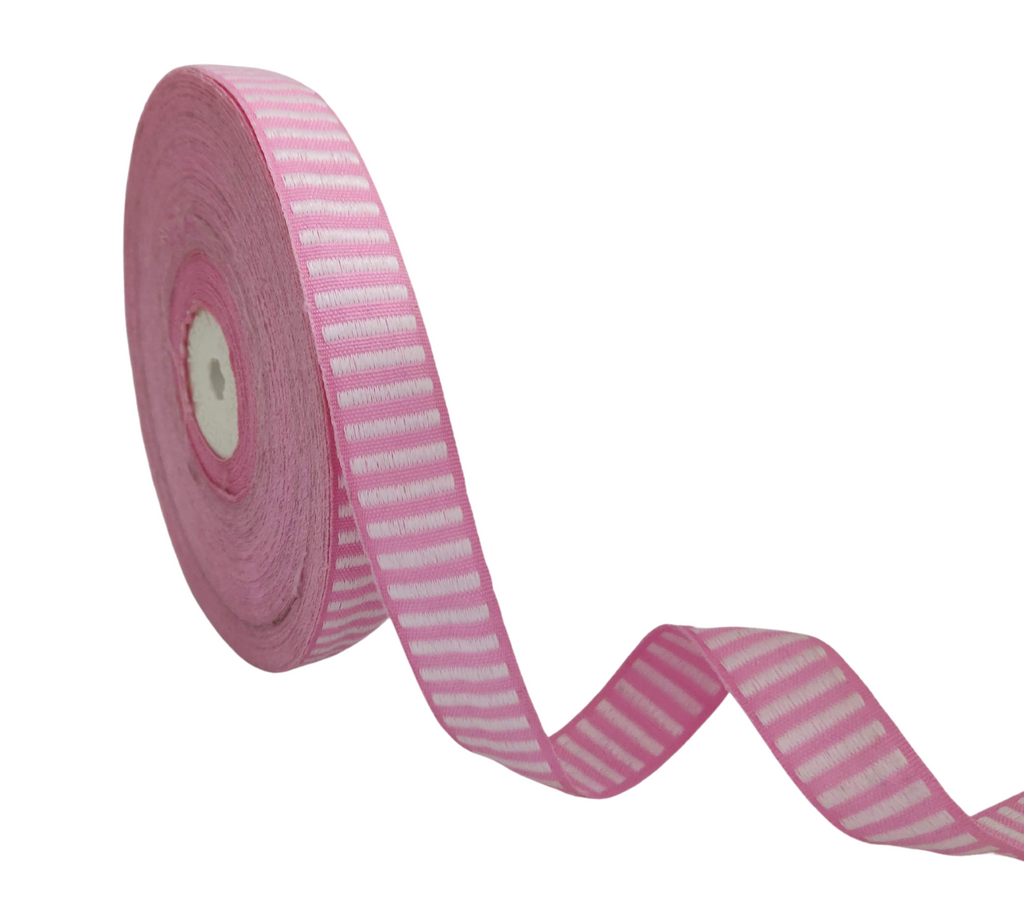 BABY PINK WITH OFF-WHITE STRIPES RIBBON (20 MM)