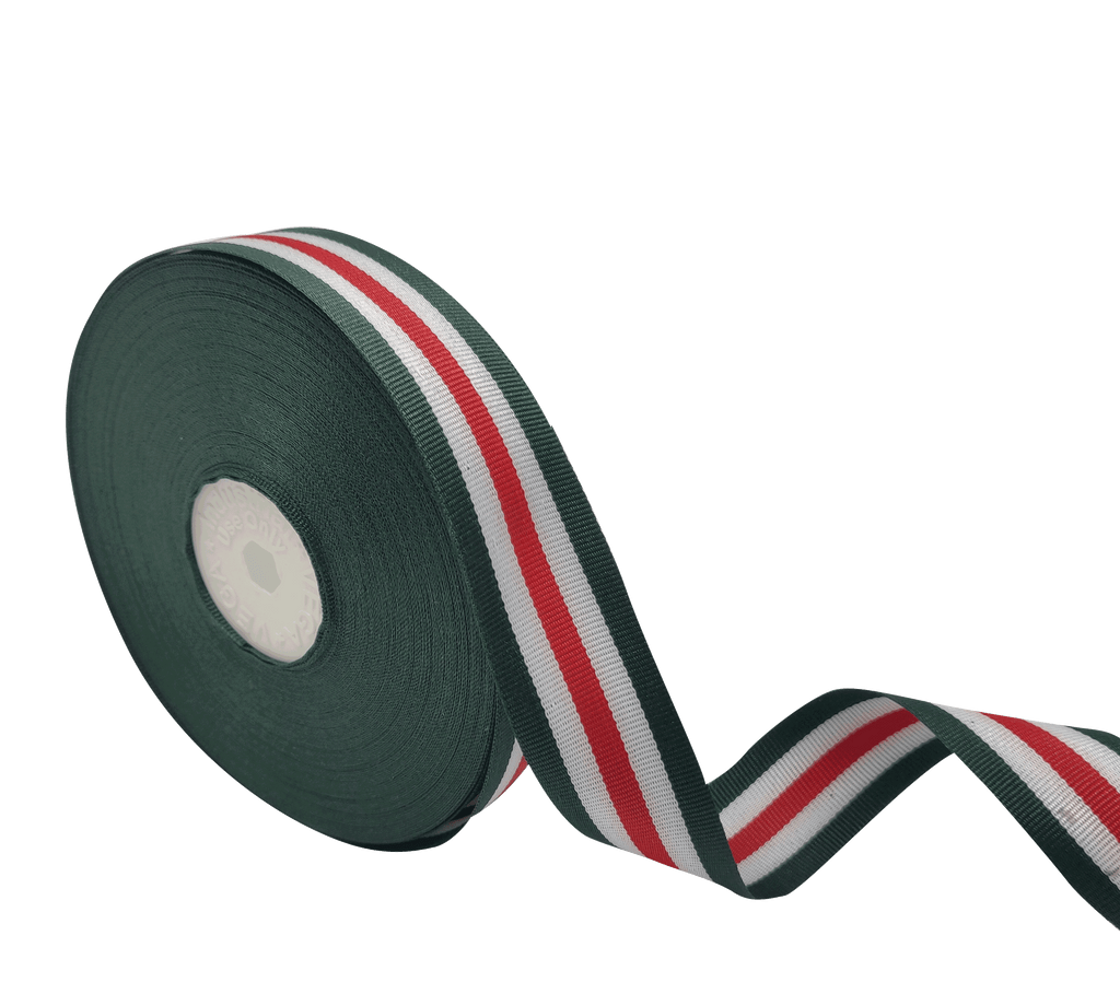 GREEN-WHITE-RED STRIPES RIBBON (25 MM)