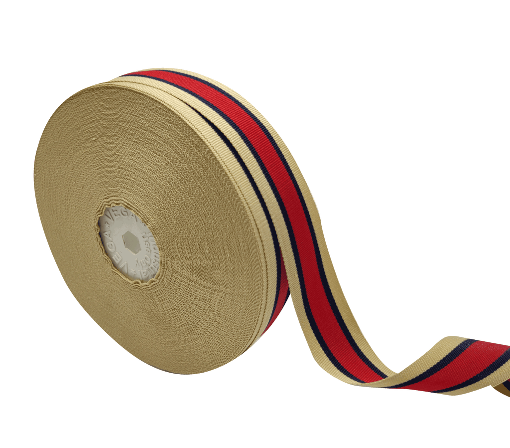 BEIGE-NAVY-RED STRIPES RIBBON (25 MM)