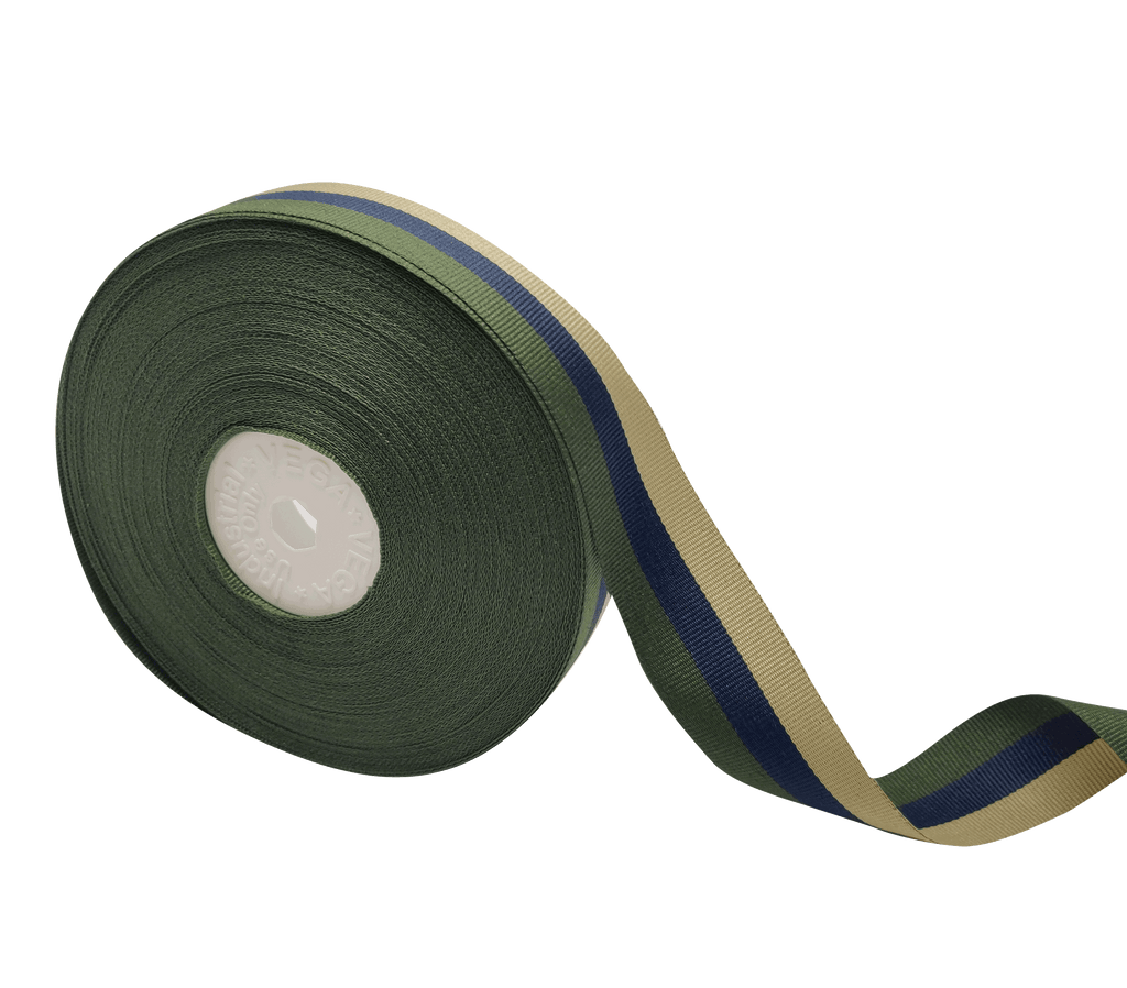 GREEN-NAVY-BEIGE STRIPES RIBBON (25 MM)