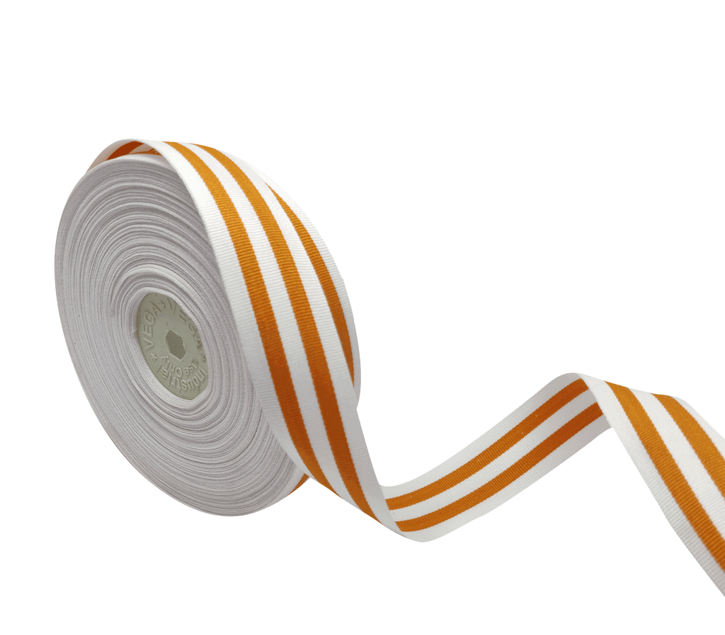 WHITE & ORANGE STRIPES RIBBON (25 MM)