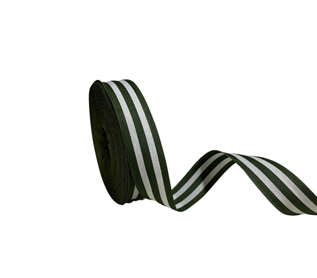 OLIVE GREEN & WHITE STRIPES RIBBON (25 MM)