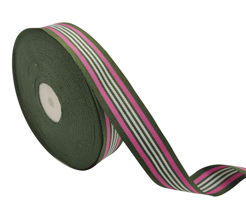 GREEN-PINK-WHITE STRIPES RIBBON (25 MM)