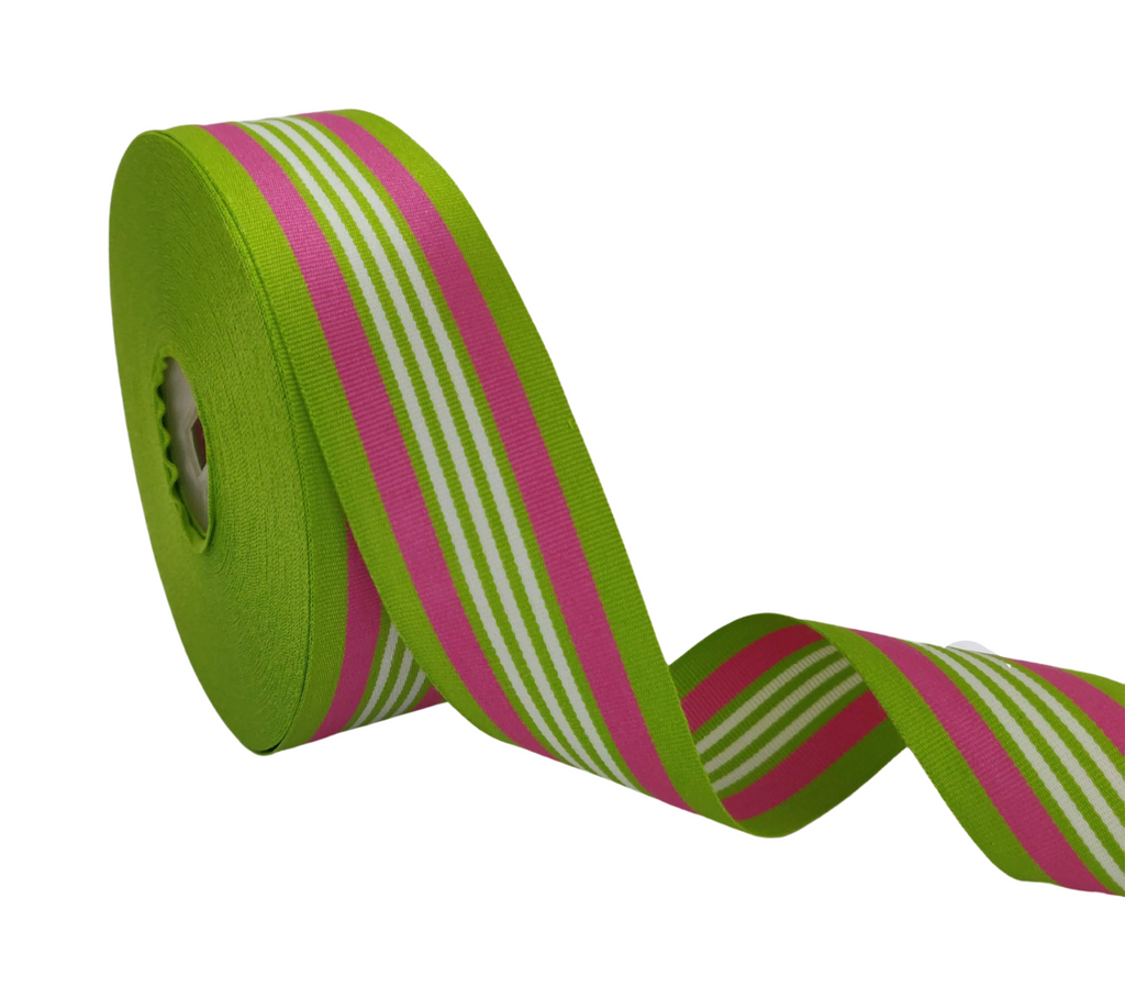 GREEN-PINK-WHITE STRIPES RIBBON (38 MM)