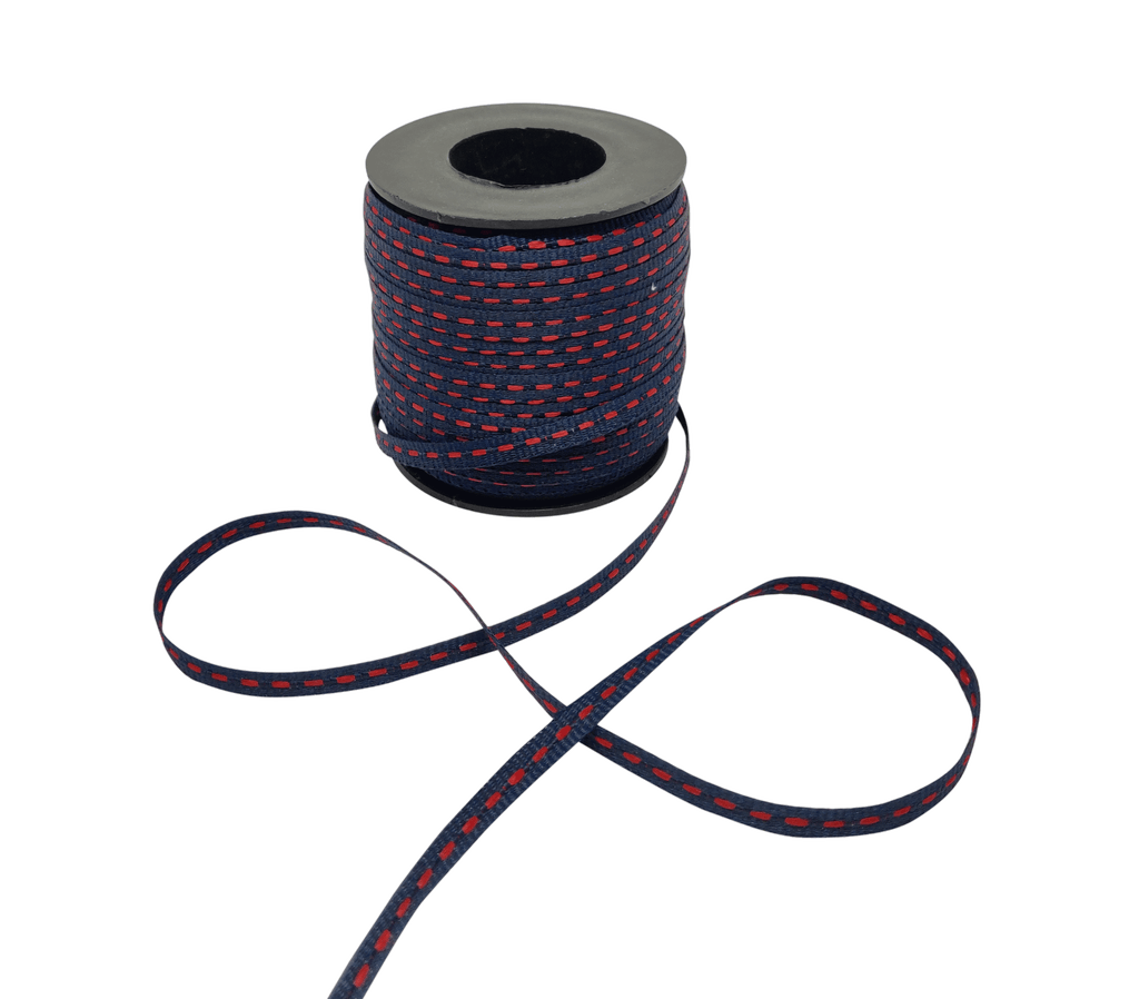 NAVY BLUE WITH RED ALLURA STITCHED RIBBON (06MM | 50MTR)