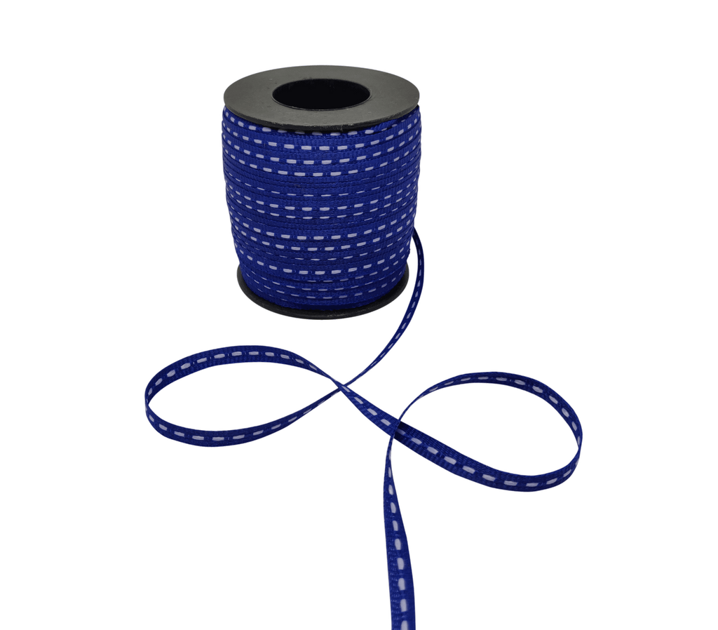 ROYAL BLUE WITH WHITE ALLURA STITCHED RIBBON (06MM | 50MTR)