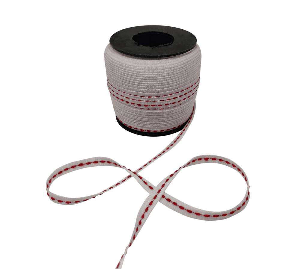 WHITE WITH RED ALLURA STITCHED RIBBON (06MM | 50MTR)