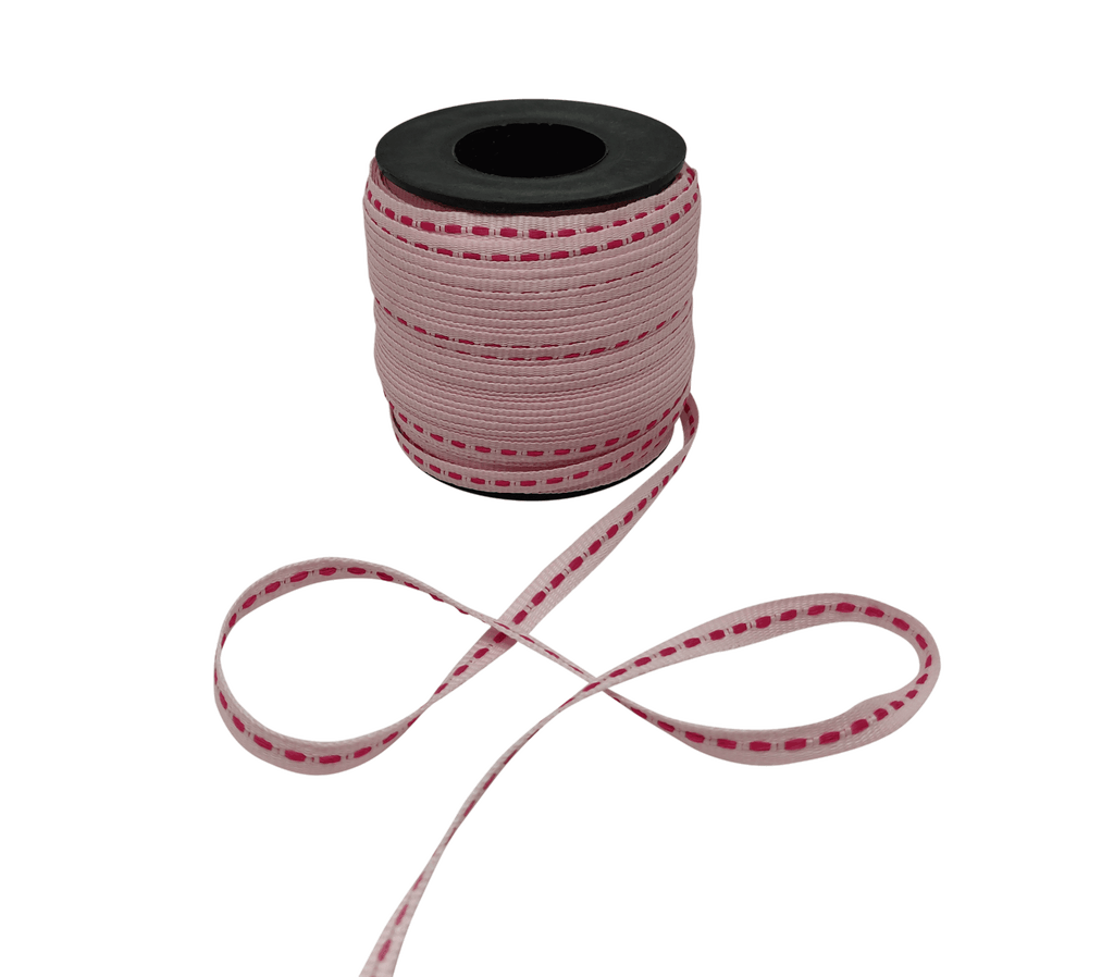 BABY PINK WITH HOT PINK ALLURA STITCHED RIBBON (06MM | 50MTR)