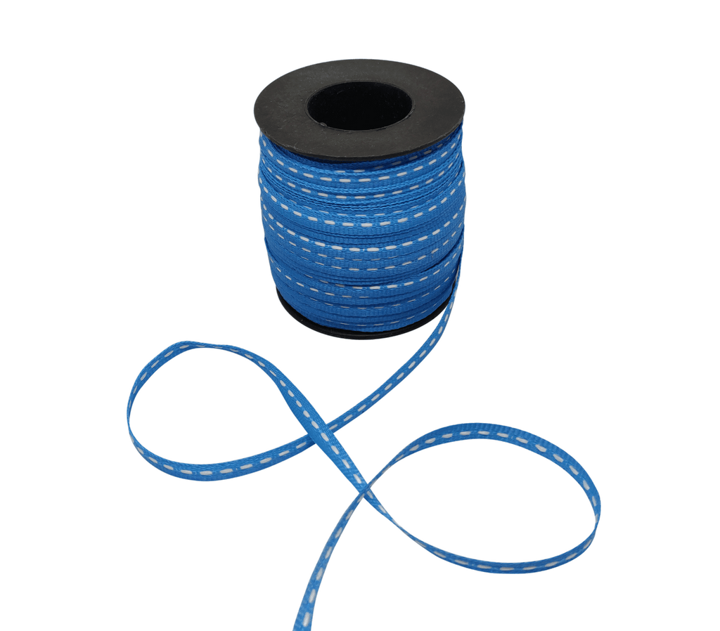 SKY BLUE WITH WHITE ALLURA STITCHED RIBBON (06MM | 50MTR)