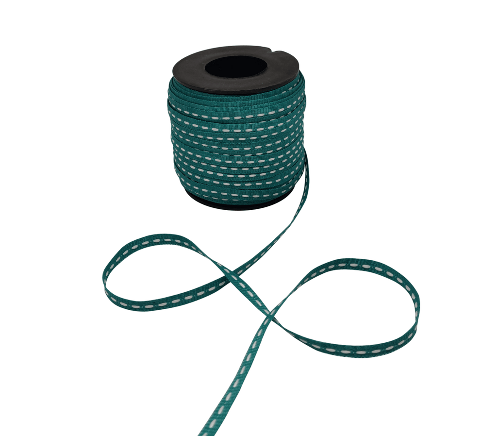 TEAL WITH WHITE ALLURA STITCHED RIBBON (06MM | 50MTR)