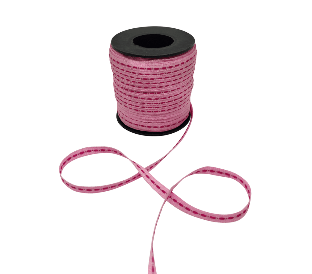 PINK WITH HOT PINK ALLURA STITCHED RIBBON (06MM | 50MTR)