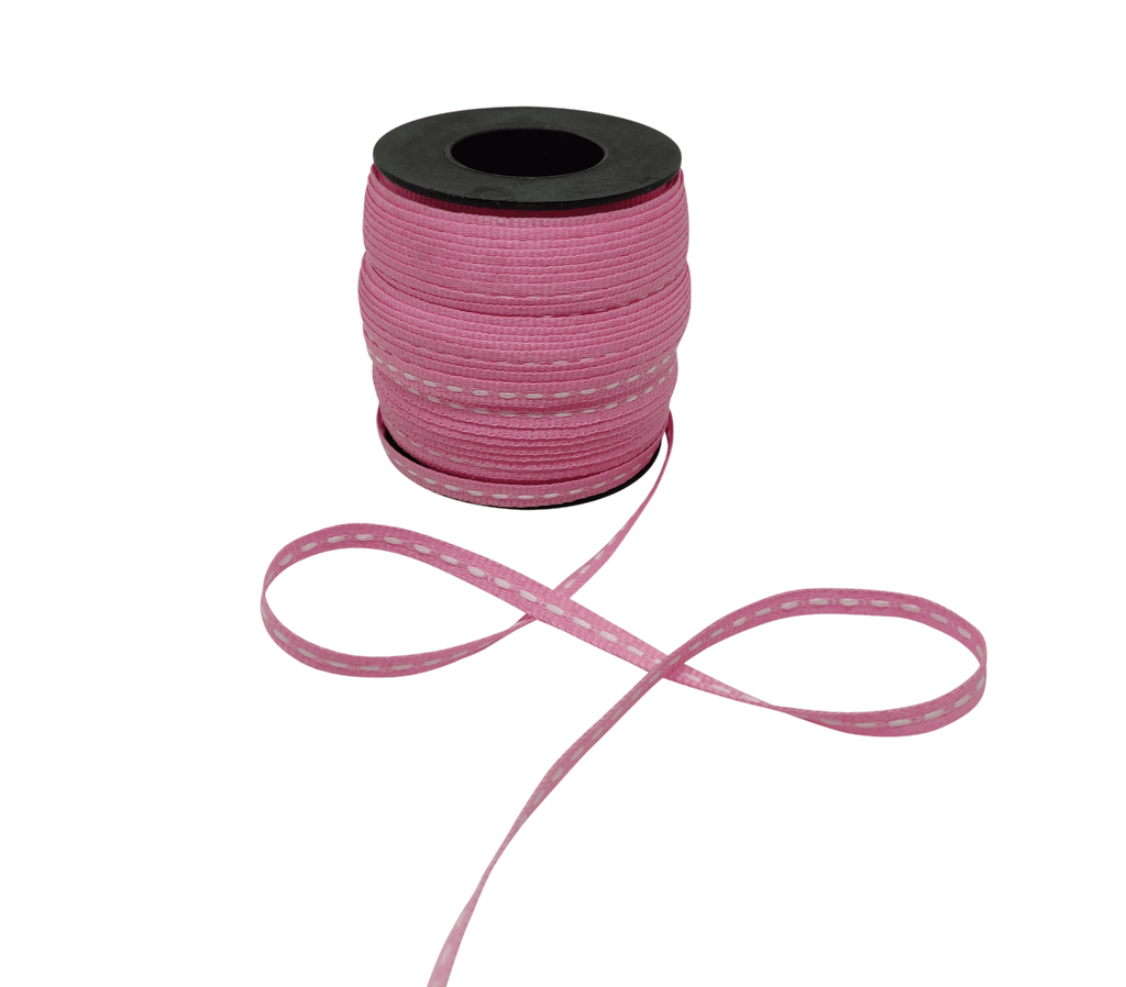 PINK WITH WHITE ALLURA STITCHED RIBBON (06MM | 50MTR)