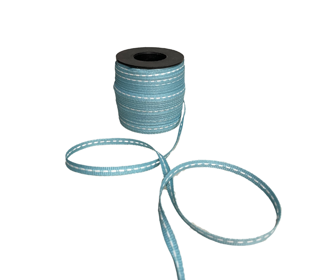 BABY BLUE WITH WHITE ALLURA STITCHED RIBBON (06MM | 50MTR)