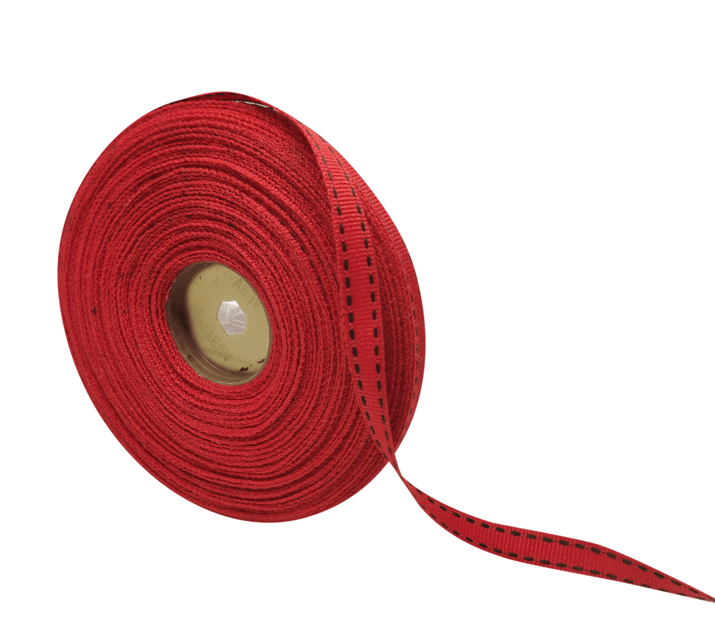 RED WITH BLACK ALLURA STITCHED RIBBON (10MM | 25MTR)