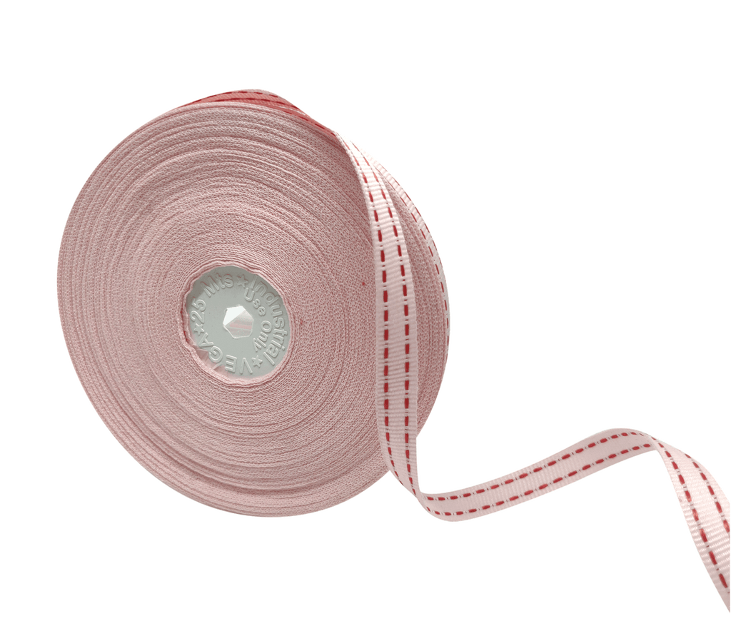 BABY PINK WITH HOT PINK ALLURA STITCHED RIBBON (10MM | 25MTR)