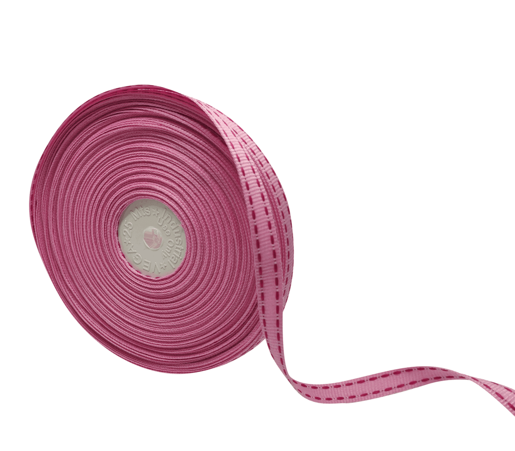 PINK WITH HOT PINK ALLURA STITCHED RIBBON (10MM | 25MTR)