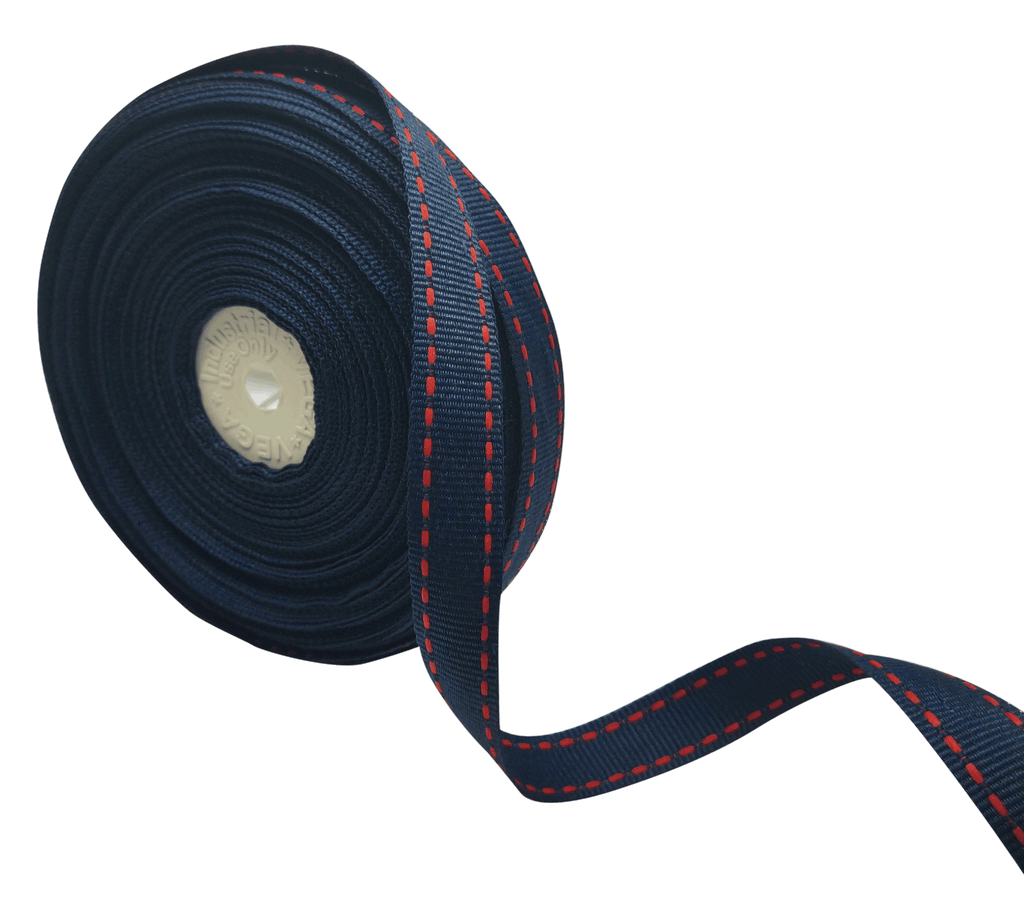 NAVY BLUE WITH RED ALLURA STITCHED RIBBON (15MM | 25MTR)