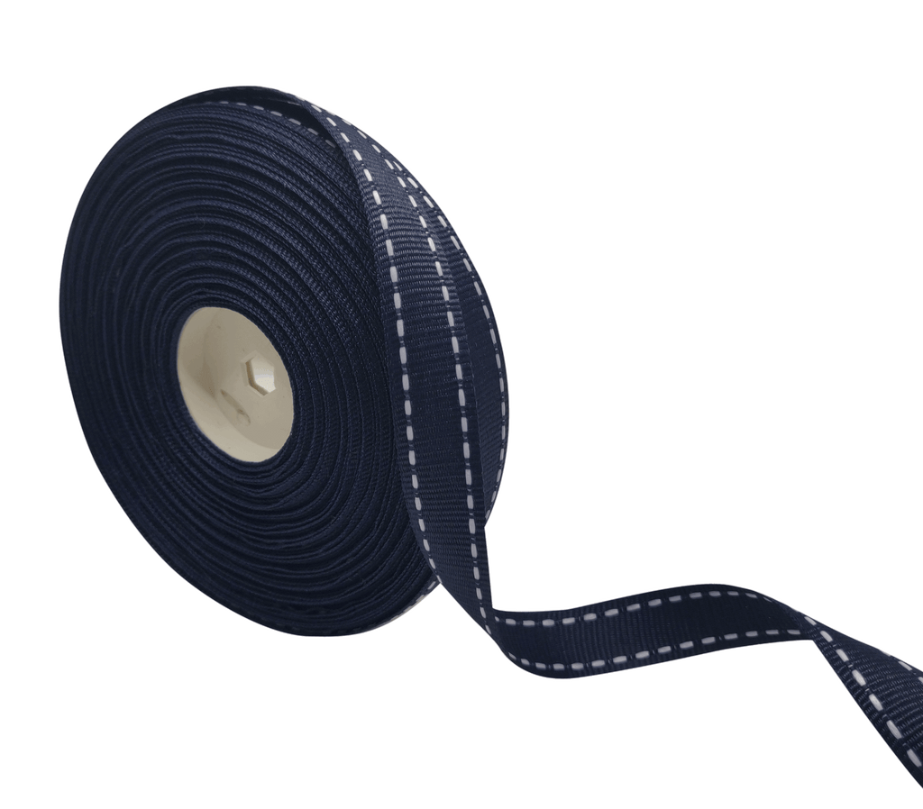 NAVY BLUE WITH WHITE ALLURA STITCHED RIBBON (15MM | 25MTR)