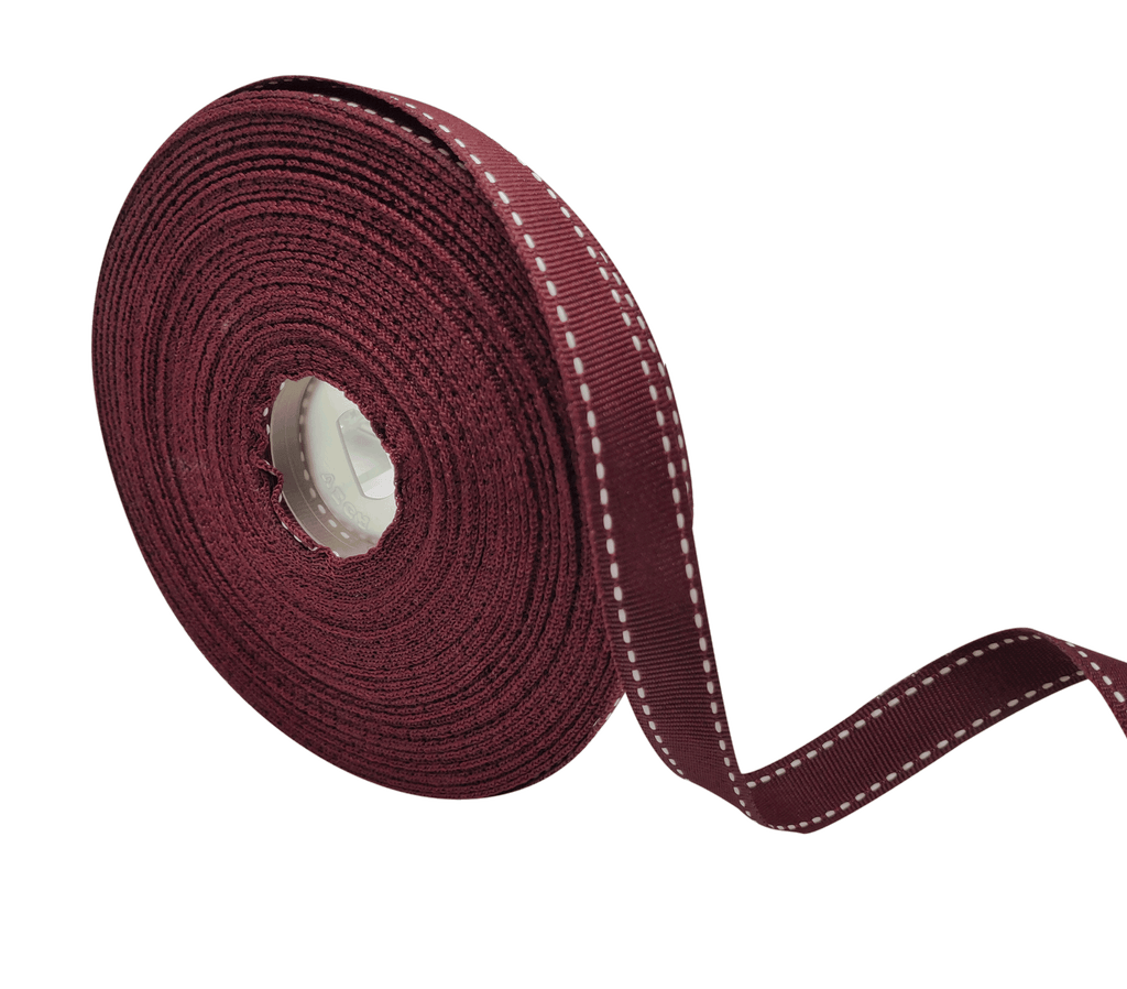 MAROON WITH WHITE ALLURA STITCHED RIBBON (15MM | 25MTR)