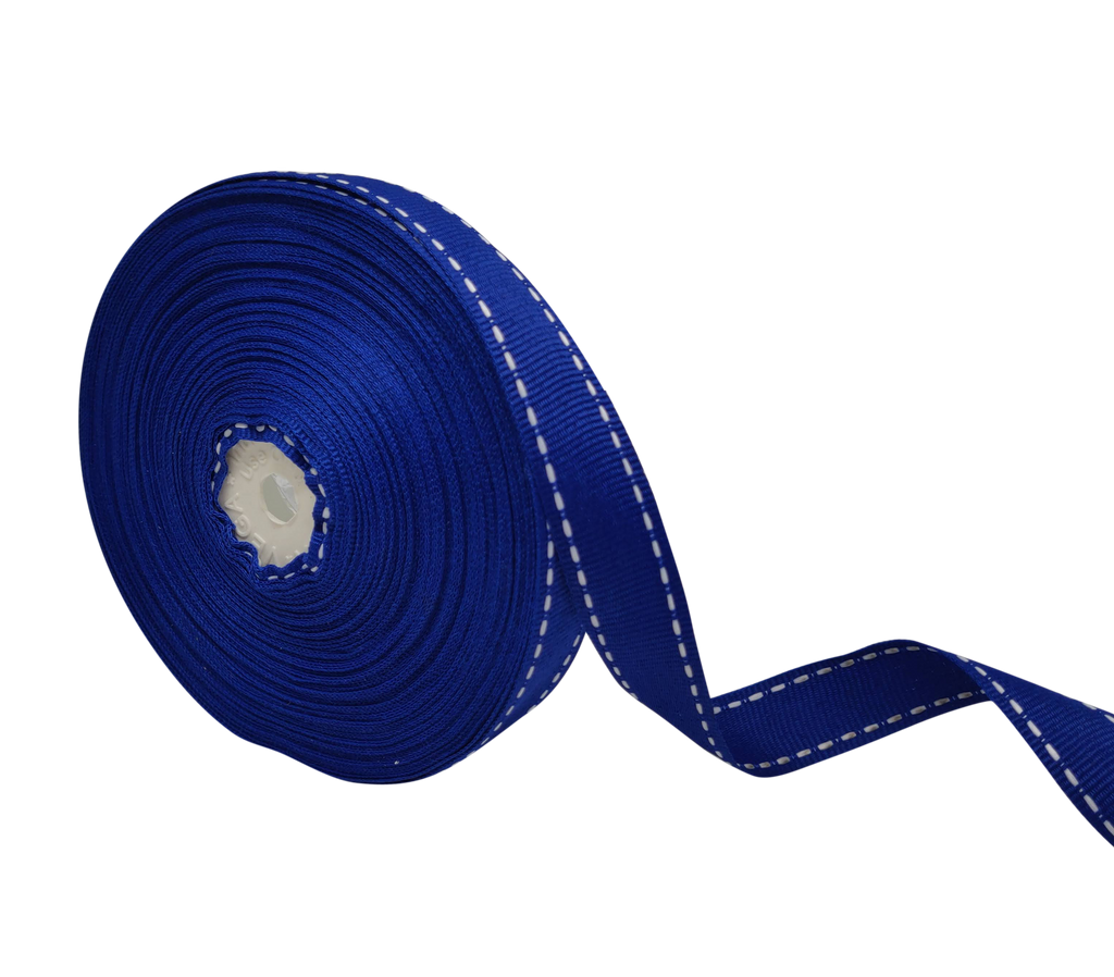 ROYAL BLUE WITH WHITE ALLURA STITCHED RIBBON (20MM | 25MTR)
