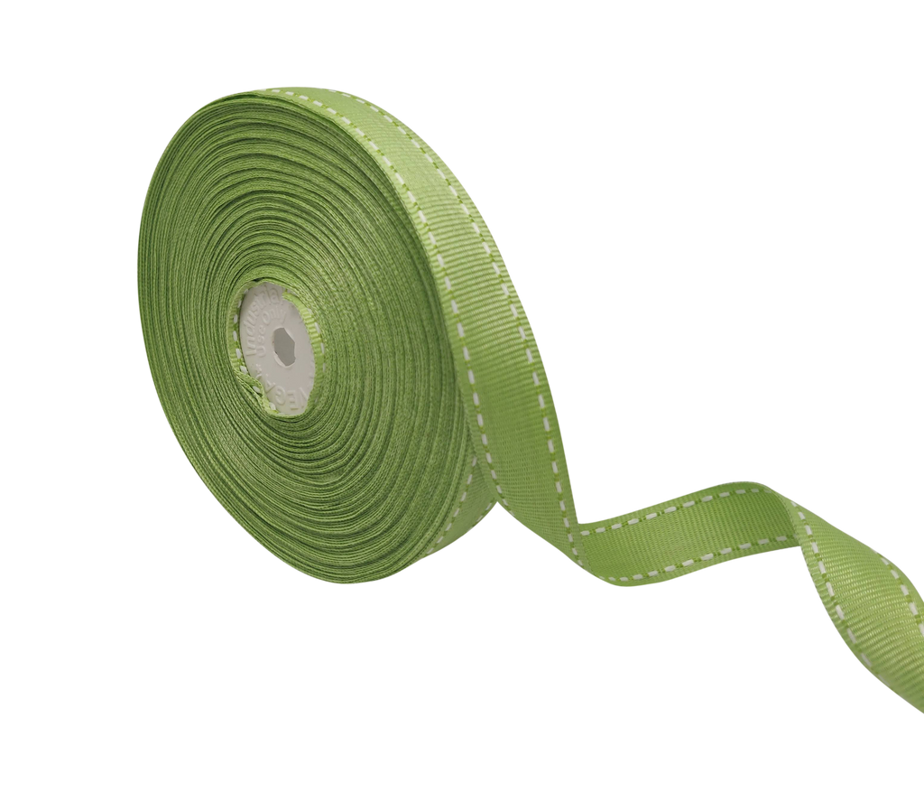 PASTEL GREEN WITH WHITE ALLURA STITCHED RIBBON (20MM | 25MTR)