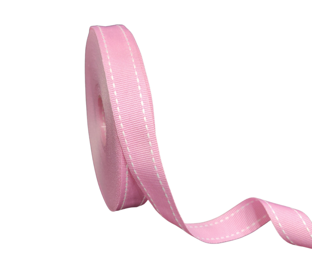 PINK WITH WHITE ALLURA STITCHED RIBBON (20MM | 25MTR)