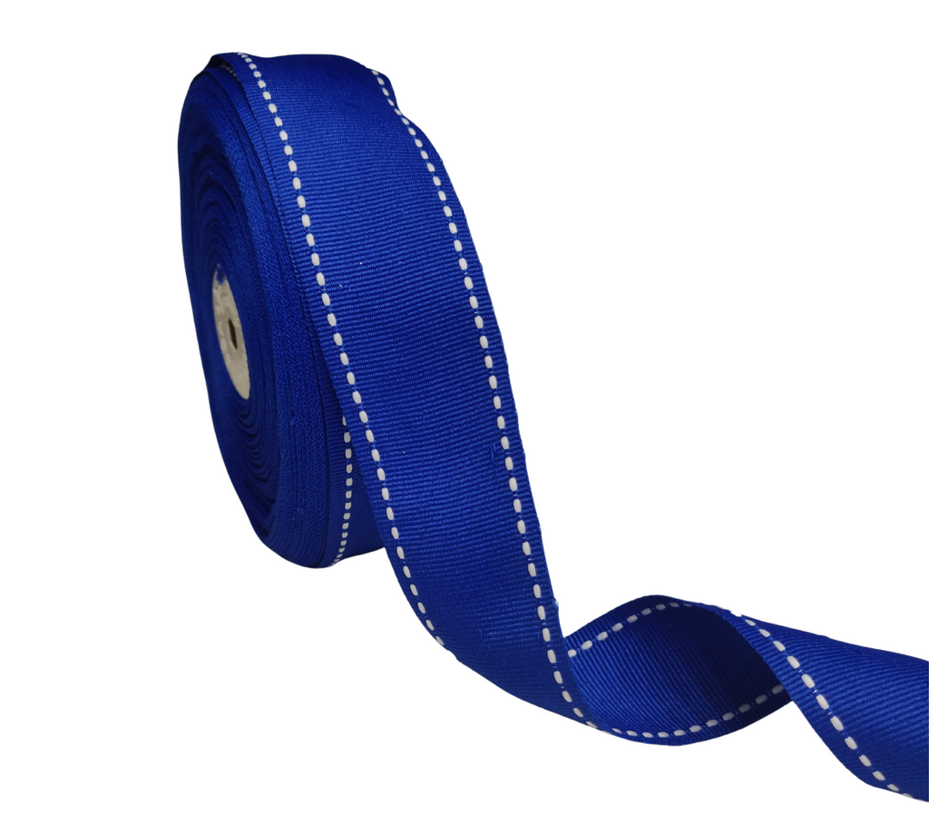ROYAL BLUE WITH WHITE ALLURA STITCHED RIBBON (38MM | 25MTR)