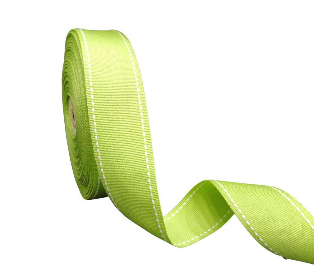 PASTEL GREEN WITH WHITE ALLURA STITCHED RIBBON (38MM | 25MTR)