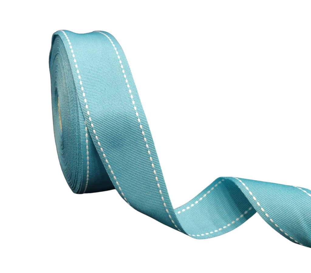 BABY BLUE WITH WHITE ALLURA STITCHED RIBBON (38MM | 25MTR)