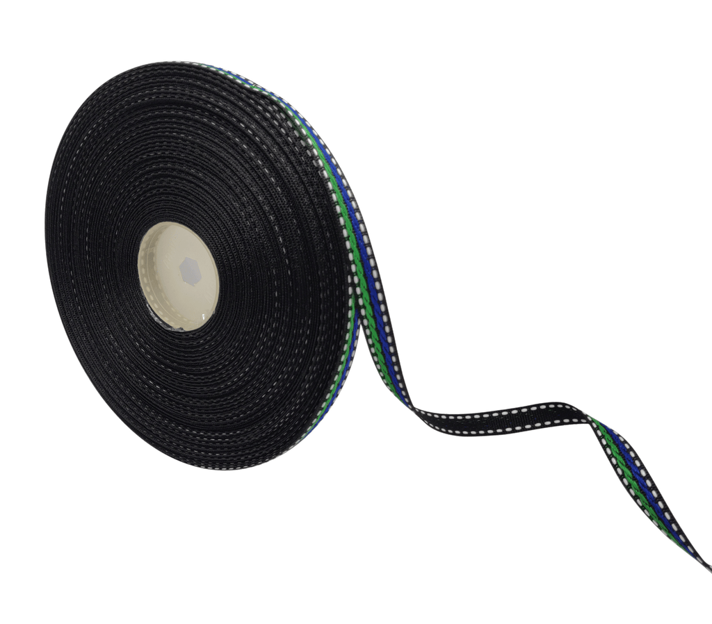 GREEN & BLUE STRIPES WITH STITCHING RIBBON (10 MM)