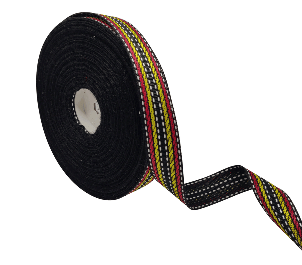 RED & YELLOW STRIPES WITH STITCHING RIBBON (25 MM)