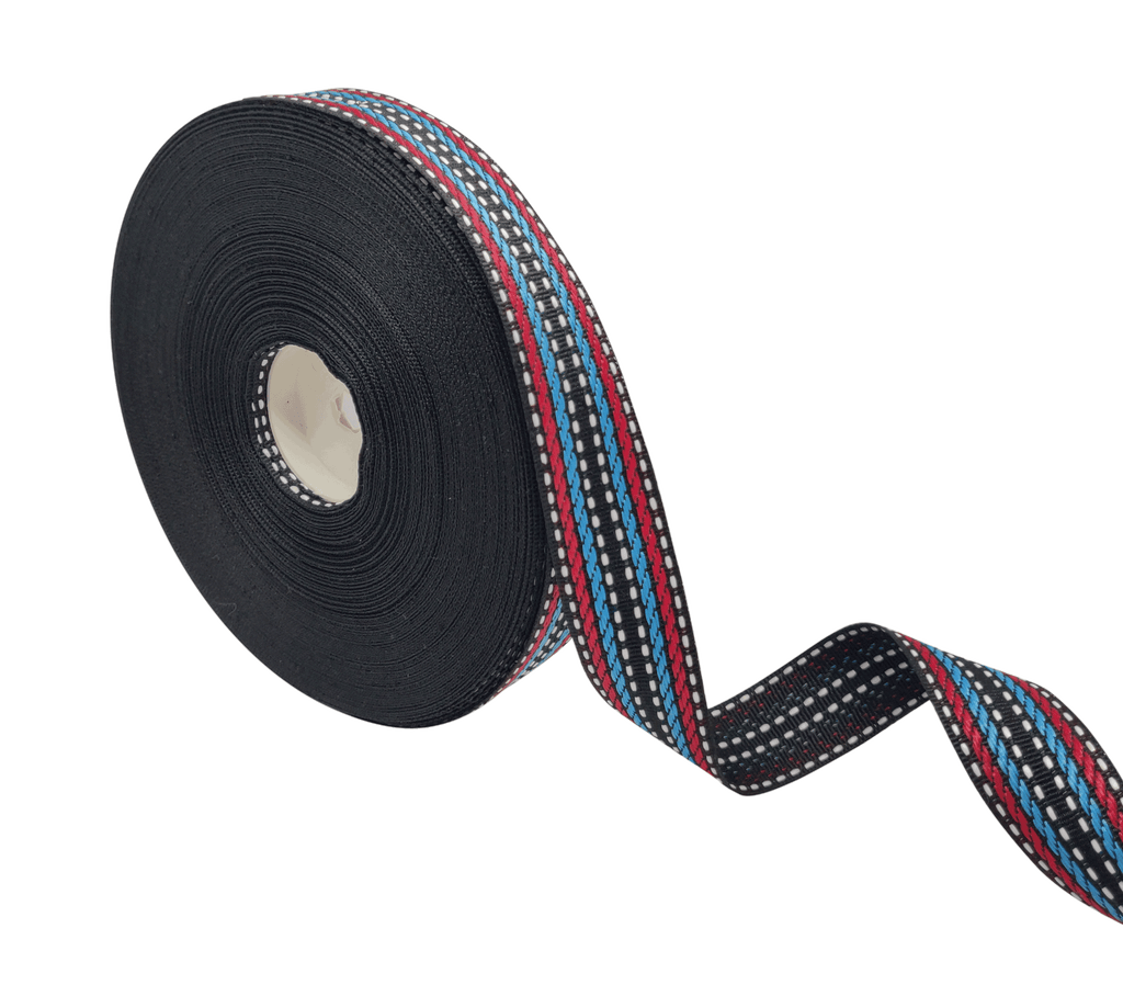 RED & BLUE STRIPES WITH STITCHING RIBBON (25 MM)