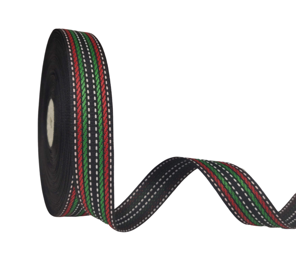 RED & GREEN STRIPES WITH STITCHING RIBBON (25 MM)