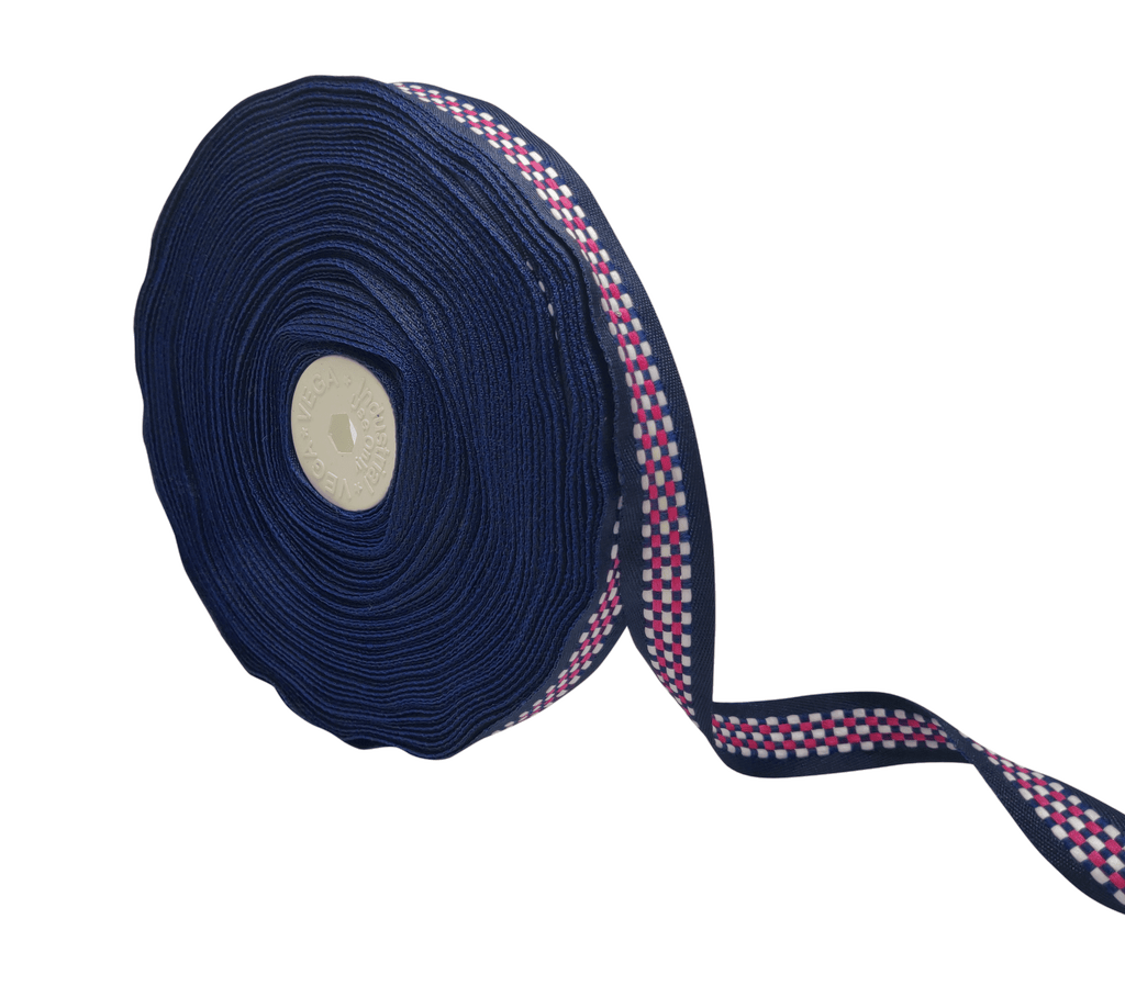 NAVY WITH WHITE & PINK CHECKS RIBBON (20 MM)