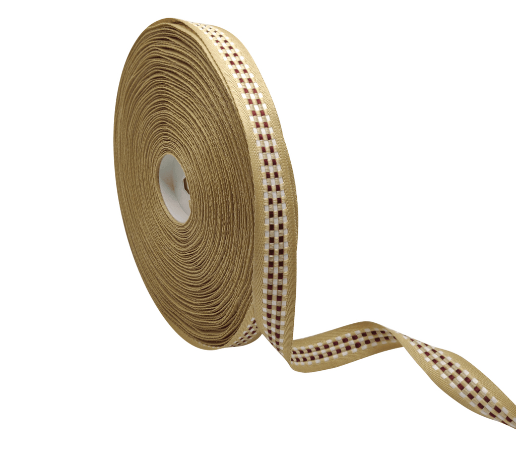 BEIGE WITH WHITE & BROWN CHECKS RIBBON (20 MM)