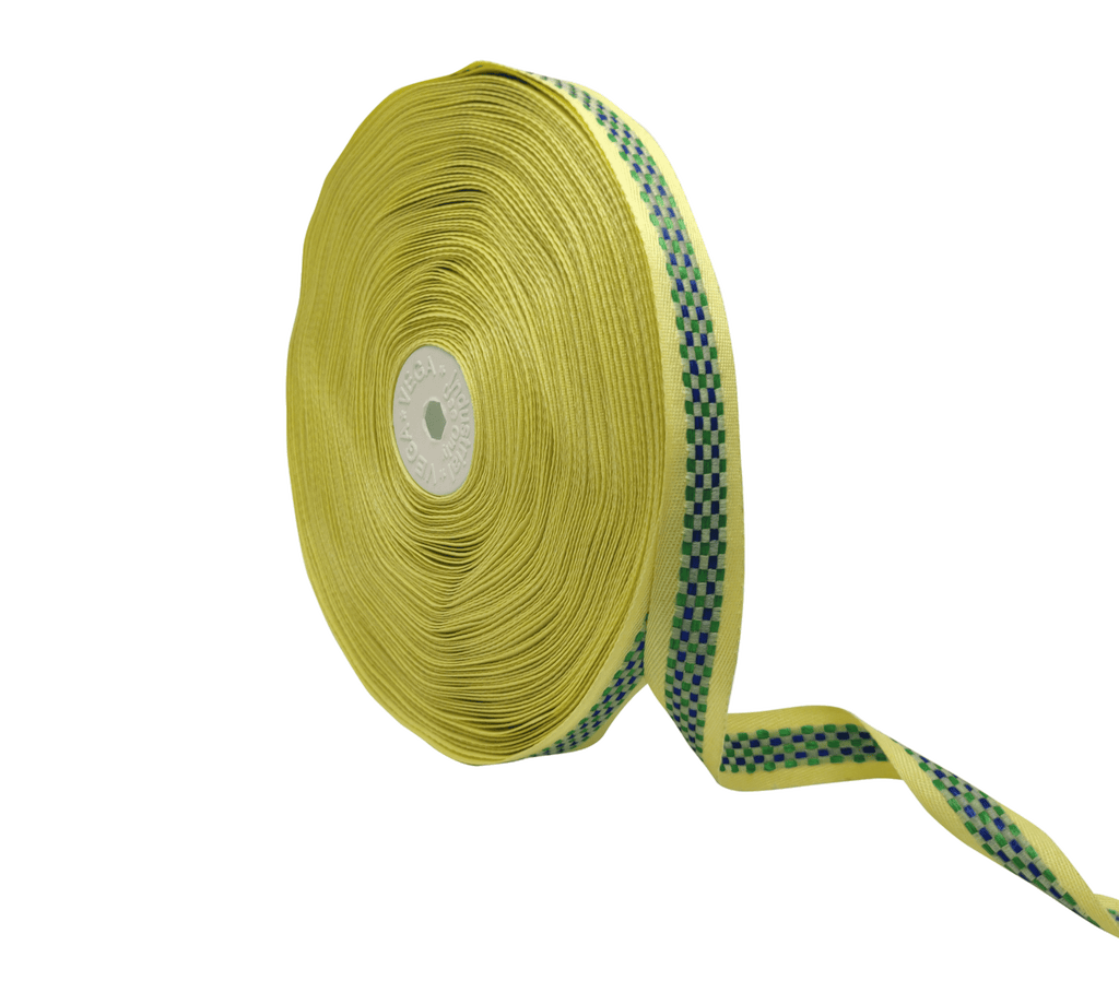 YELLOW WITH GREEN & BLUE CHECKS RIBBON (20 MM)