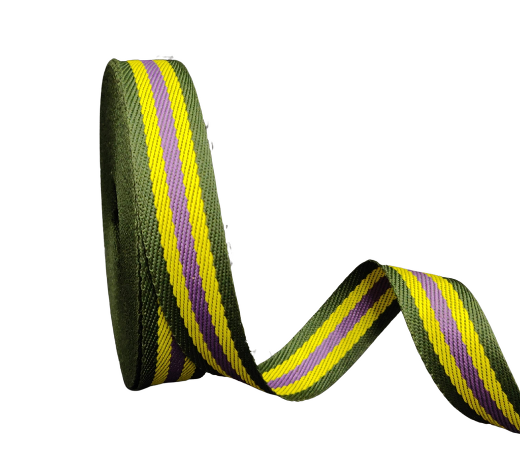 GREEN-YELLOW-PURPLE WOVEN STRIPES RIBBON (25 MM)