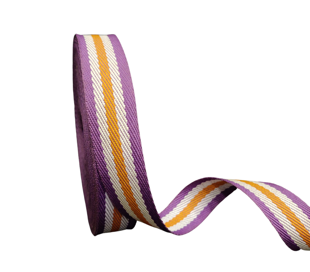 PURPLE-WHITE-ORANGE WOVEN STRIPES RIBBON (25 MM)