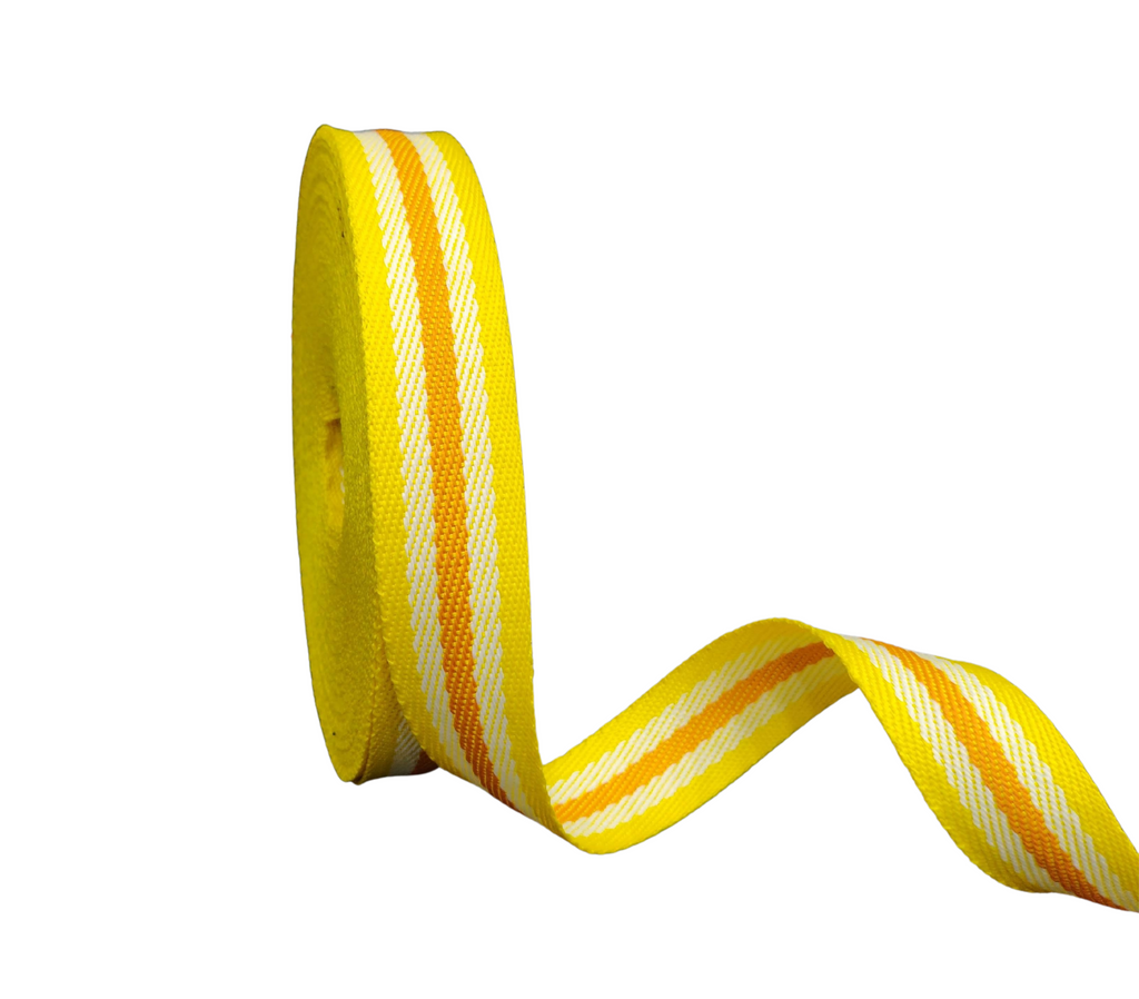 YELLOW-WHITE-ORANGE WOVEN STRIPES RIBBON (25 MM)