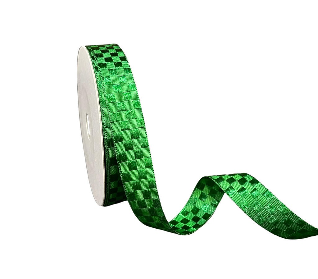 GREEN SATIN CHECKSRIBBON (18 MM)