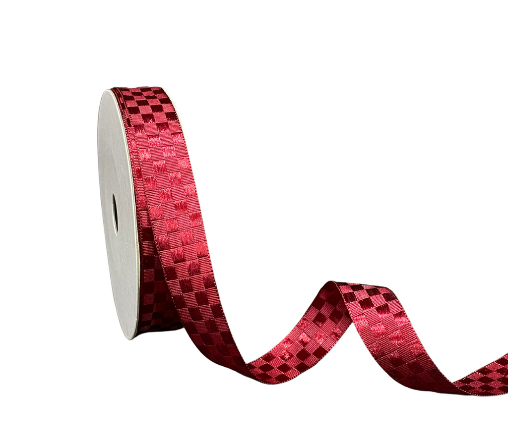 MAROON SATIN CHECKSRIBBON (18 MM)