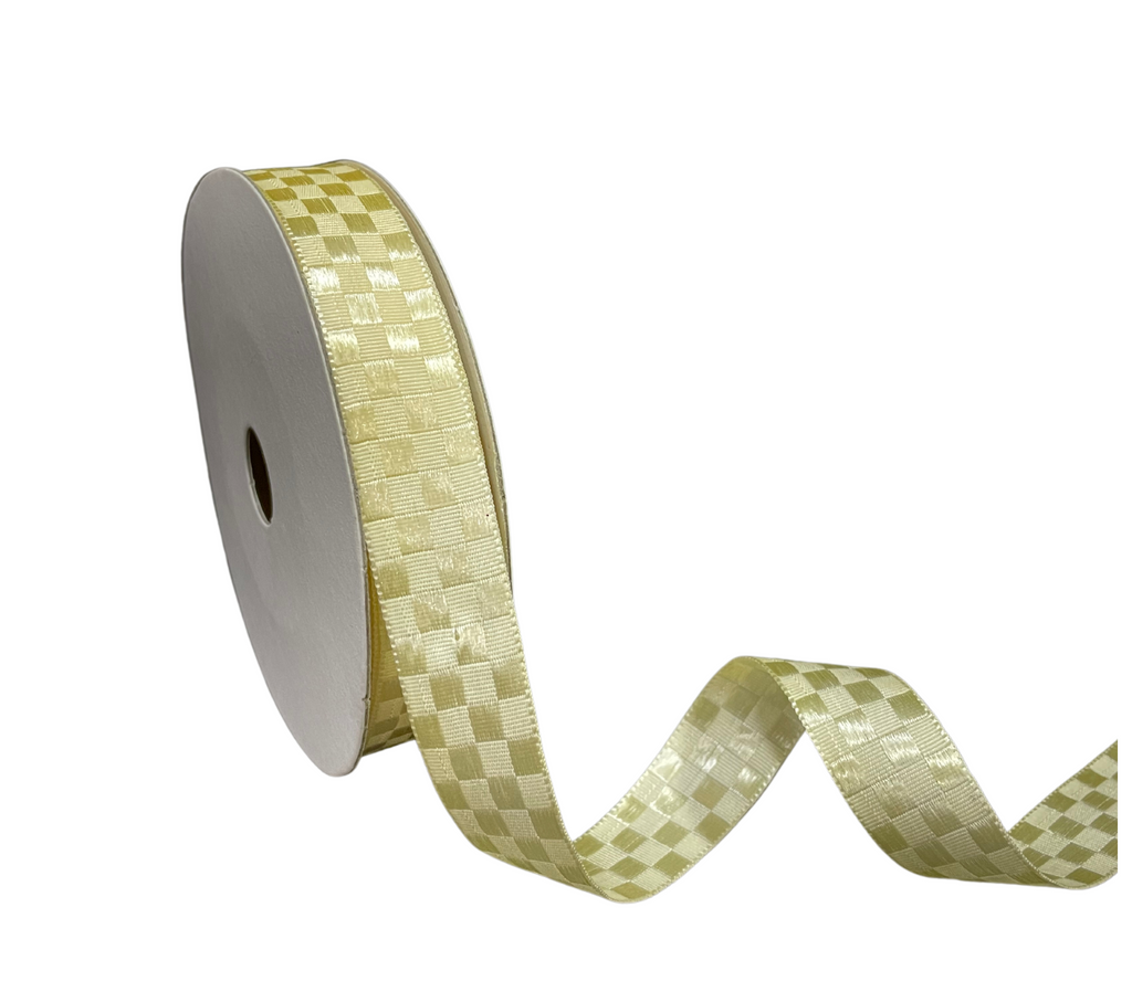 CREAM SATIN CHECKSRIBBON (18 MM)