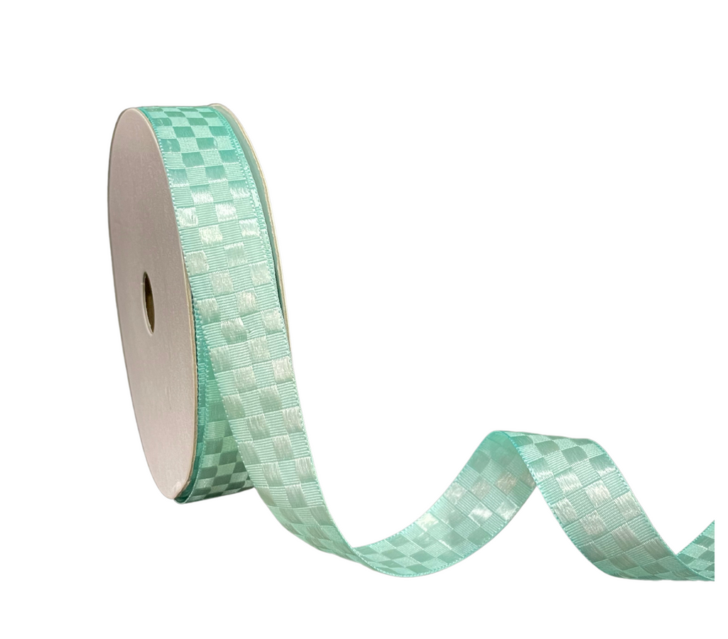 AQUA SATIN CHECKSRIBBON (18 MM)