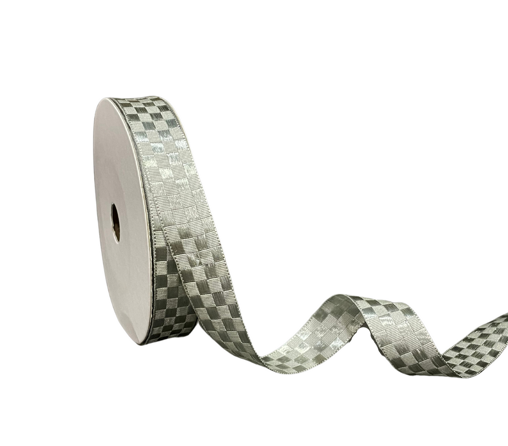 SILVER SATIN CHECKSRIBBON (18 MM)