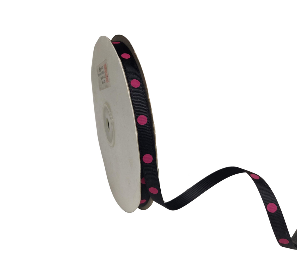 BLACK WITH PINK ARIA DOTS RIBBON (10MM | 45MTR)